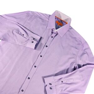 Tallia Dress Shirt Mens XL Purple Micro Dot Performance Stretch Long Sleeve 17.5